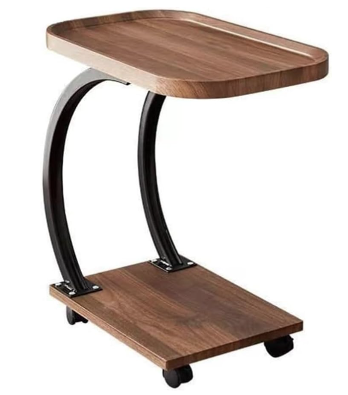 Masuta laterala din lemn cu roti curbata pentru sufragerie